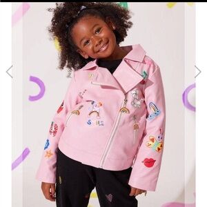 Lola + The Boys PINK DOODLE ART VEGAN LEATHER JACKET